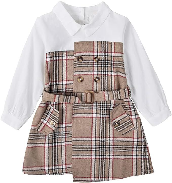 CM C&M WODRO Toddler Baby Girl Plaid Dress Long Sleeve Belted Button Down Shirts Kid Fall Corduro... | Amazon (US)