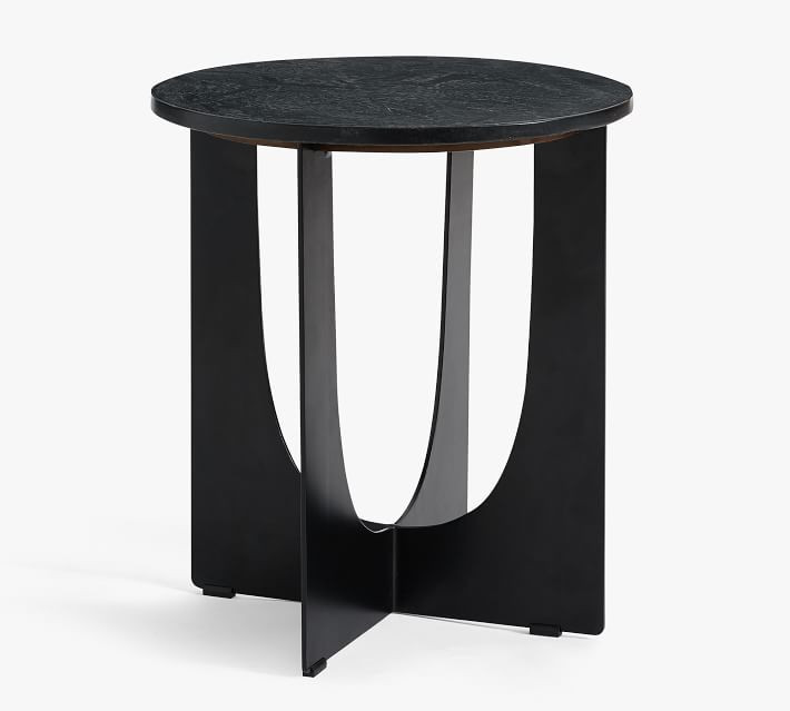 Geo Cut Round Marble Accent Table, Black | Pottery Barn (US)