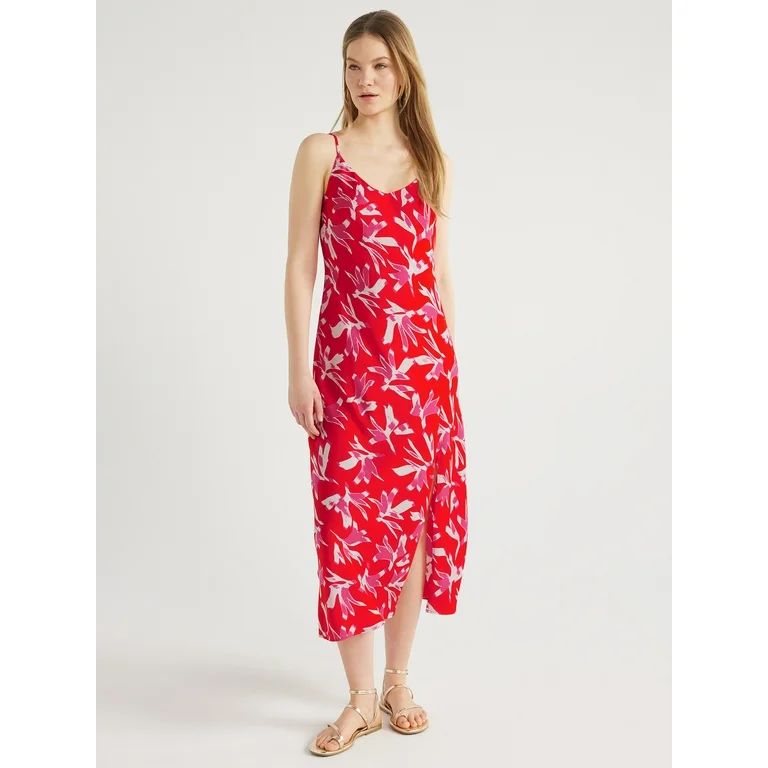 Scoop Women's Satin Midi Slip Dress with Side Slit, Sizes XS-XXL | Walmart (US)