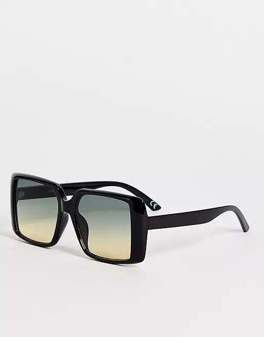 ASOS  DESIGN recycled frame oversized 70s sunglasses in black with ocean lens | ASOS (Global)