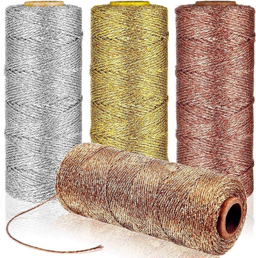 Shappy 4 Rolls Christmas Metallic Bakers Twine 110 Yards Decorative Wrapping Twine String for DIY... | Amazon (US)