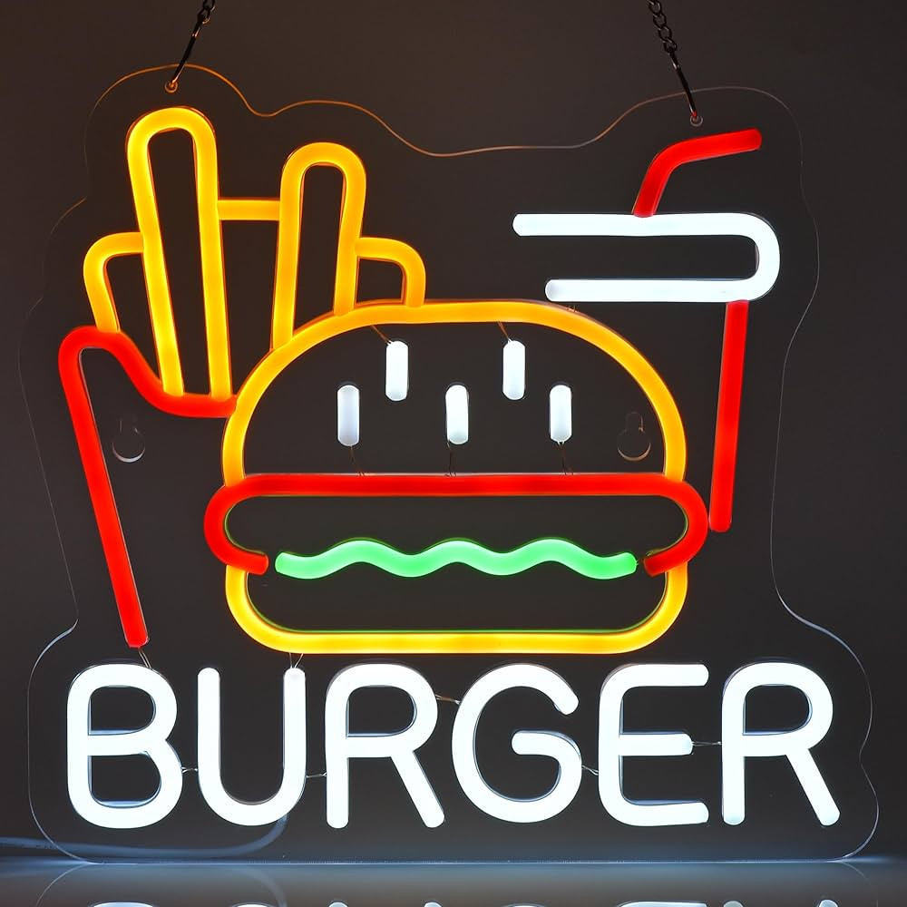 Burger Fries Neon Sign for Wall Decor Art Hamburger French Fries LED Neon Light 12.6" x 11.8" Fas... | Amazon (US)
