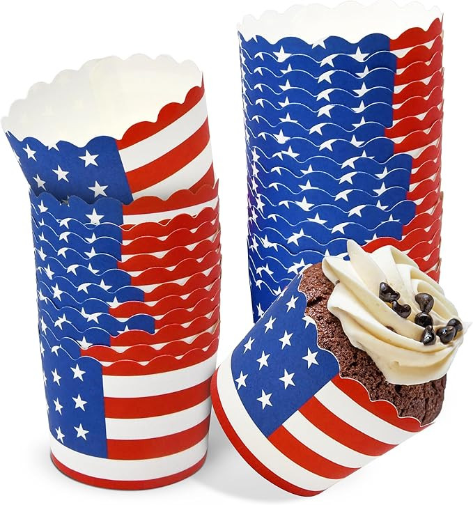 150 Pcs Patriotic Paper Baking Cups American Flag Cupcake Wrappers Scalloped Edge Liners Muffin H... | Amazon (US)
