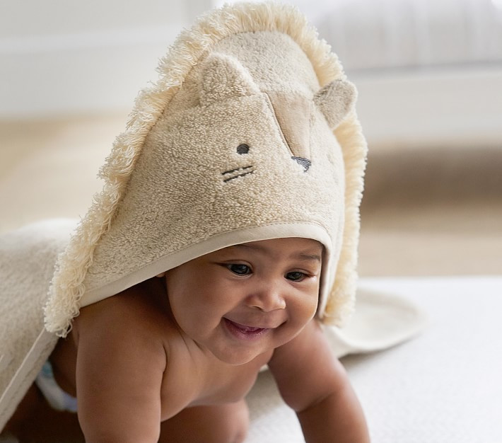 Super Soft Lion Baby Hooded Towel & Wash Cloth | Pottery Barn Kids