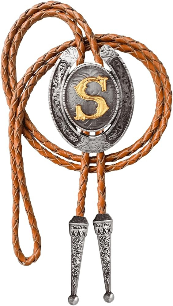 Bolo tie for Men Western Cowboy Brown Leather Necktie Initial Letter ABCDJMR to Z Bolo ties for W... | Amazon (US)