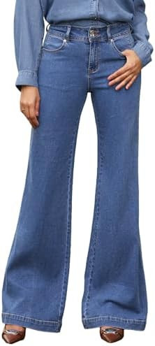 EVALESS Womens Jeans High Waisted Wide Leg Stretchy Baggy Denim Pants with Dual-Button Closure | Amazon (US)