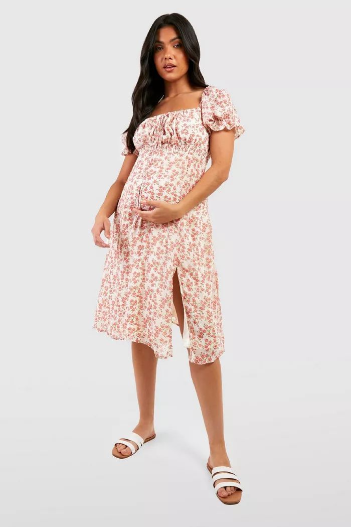 Maternity Floral Square Neck Skater Dress | boohoo (US & Canada)