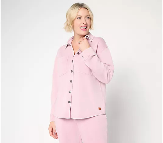 Peace Love World French Terry Button Front Shirt - QVC.com | QVC