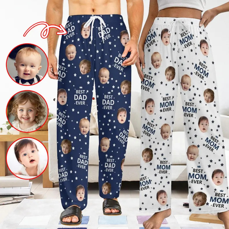 BEST DAD EVER Pajama Pants With Faces, Father's Day Gifts for Dad,women Pajama Pants, Personalize... | Etsy (Global)