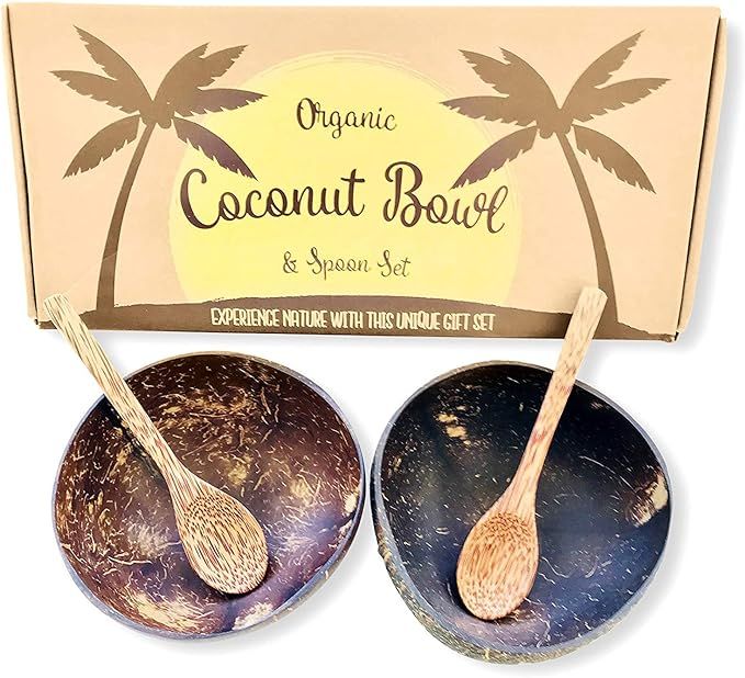 Coconut Bowls and Coconut Spoons Gift Set (Set of 2 Coco Bowls + 2 Coco Spoons) - 100% Natural - ... | Amazon (US)