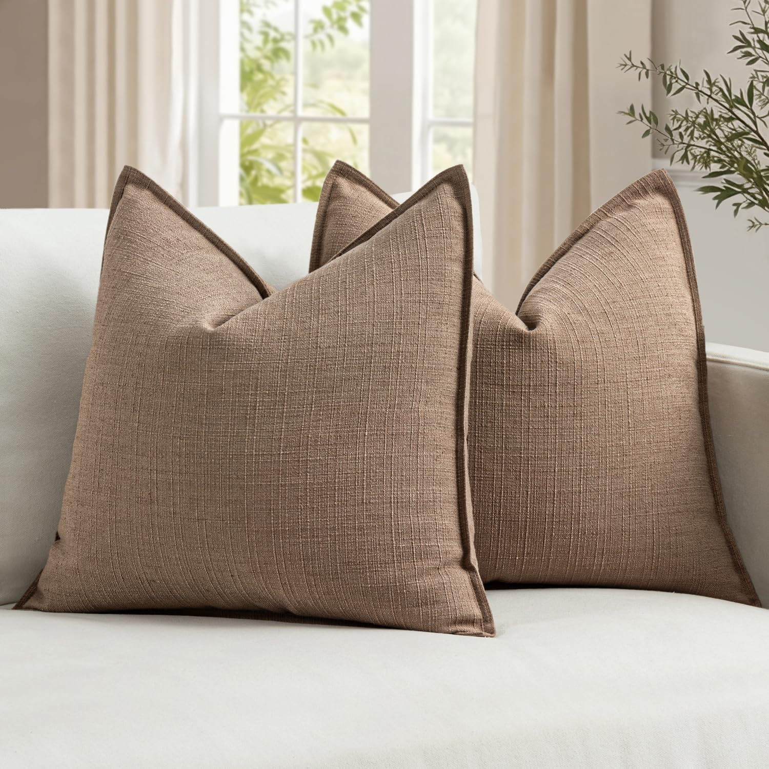 MIULEE Thick Textured Decorative Throw Pillow Covers 18x18 Inch Coco Brown | Amazon (US)