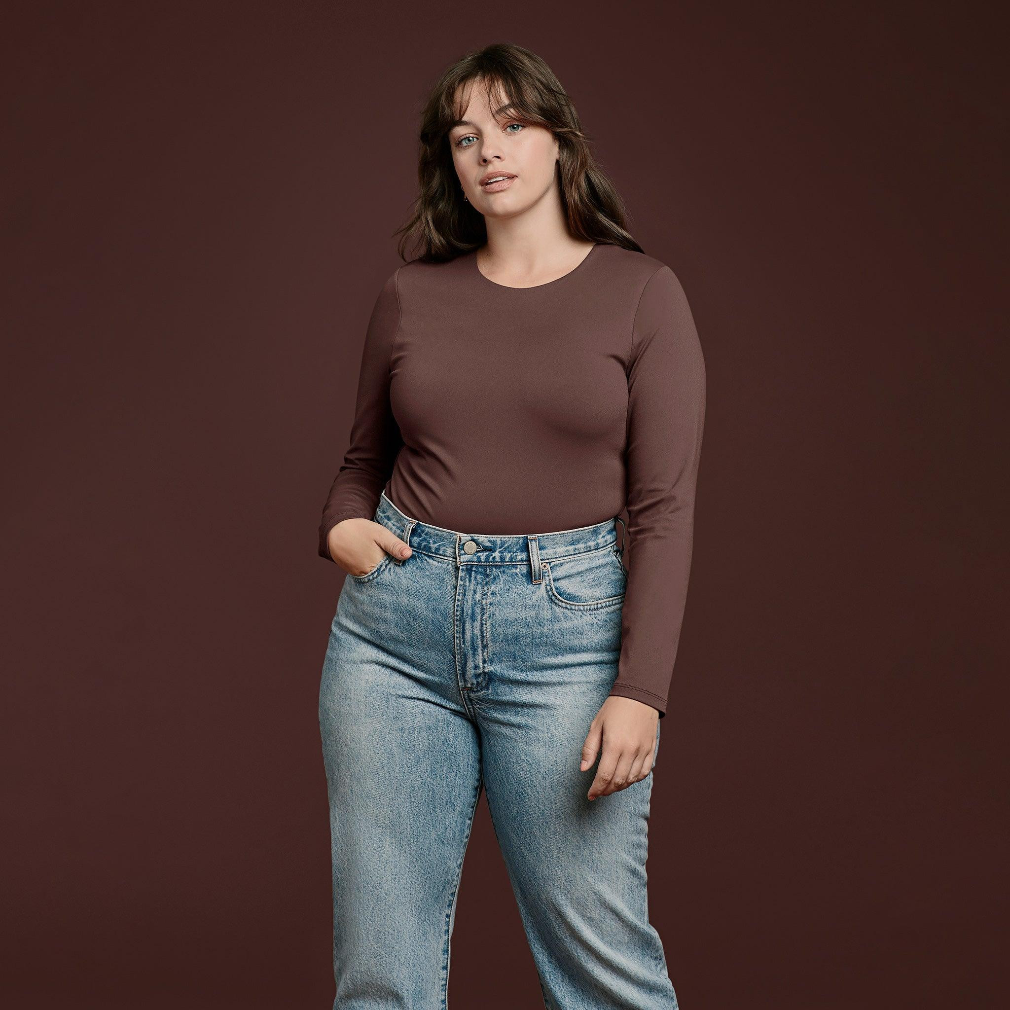 Long Sleeve Crewneck Bodysuit | Coffee - nuuds | nuuds