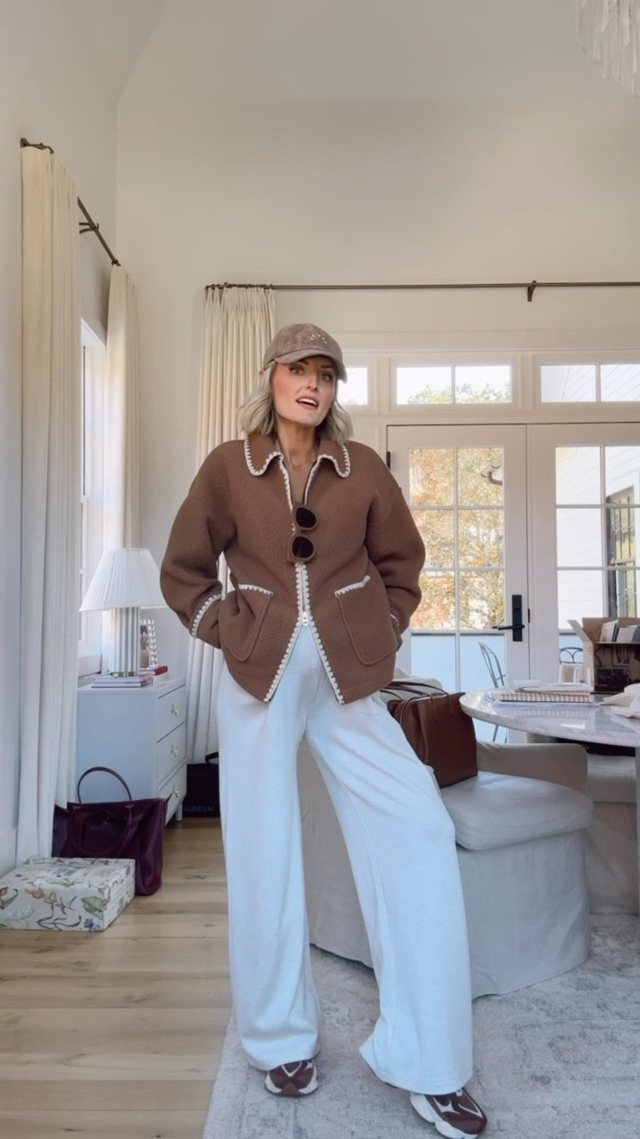 This brown Sherpa jacket will definitely be a staple for me this season! I love the double zip detail - especially great for pregnancy! Wearing size small in the jacket & size medium in the pants to accommodate the bump. 

Loverly Grey, Varley, Sherpa jacket, fall fashion, fall outfit ideas, travel outfit ideas 

#LTKHoliday #LTKStyleTip #LTKTravel