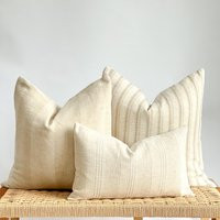 Neutral Boho Pillow Cover Set Textured Beige Linen, Handmade | Etsy (US)