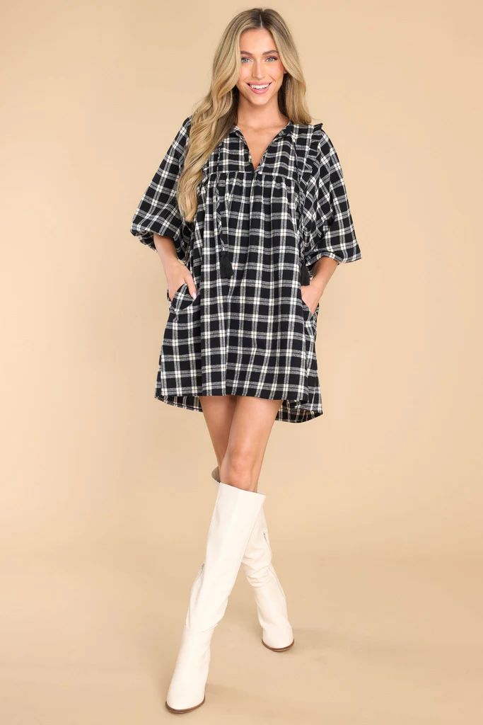 Pinky Promise Black Plaid Dress | Red Dress 