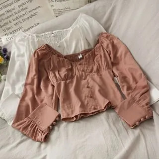 Lemongrass - Boatneck Ruched Crop Top | YesStyle Global