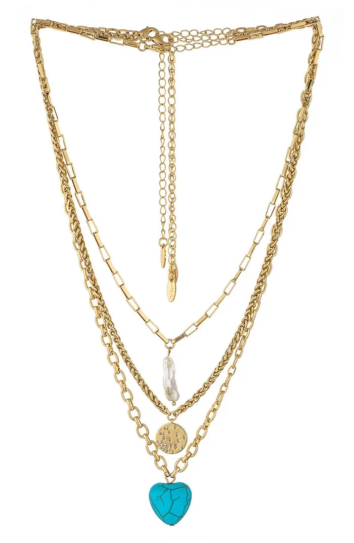 Ettika Set of Three Turquoise and Freshwater Pearl Pendant Necklaces | Nordstrom | Nordstrom