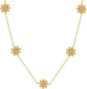 18K Gold Plated Daisy or Gold Ball Station Necklace for Women - Delicate Titanium Steel Non-tarni... | Amazon (US)