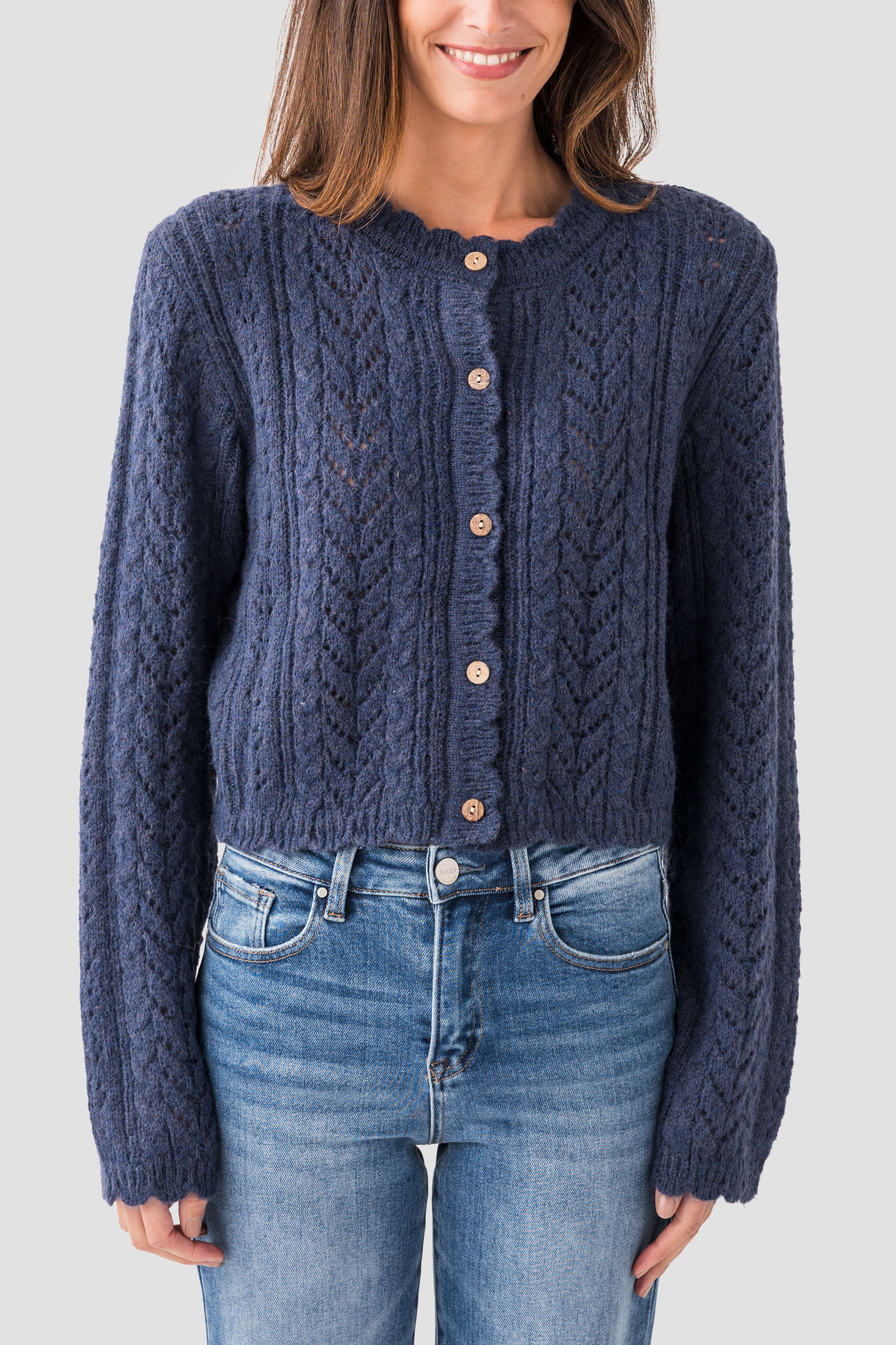 Miou Muse Button Front Cable Knit Cardigan | Social Threads