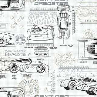 Disney and Pixar Cars Gray Schematic Peel and Stick Wallpaper (Covers 28.18 sq. ft.) | The Home Depot
