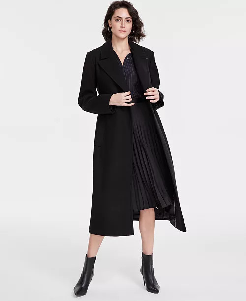 DKNY Petite Notched-Collar Double-Breasted Wrap Coat - Macy's | Macy's
