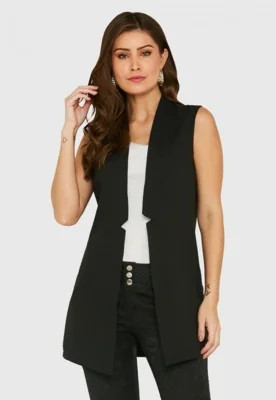 Colete Alfaiataria Sobreposição Alongado Preto Miss Joy 6067 | Dafiti (BR)