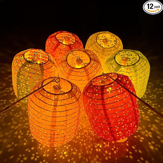 12Pcs Paper Lanterns Chinese Japanese Paper Lanterns with LED Lights Tassel Stick 8inch Oval Deco... | Amazon (US)