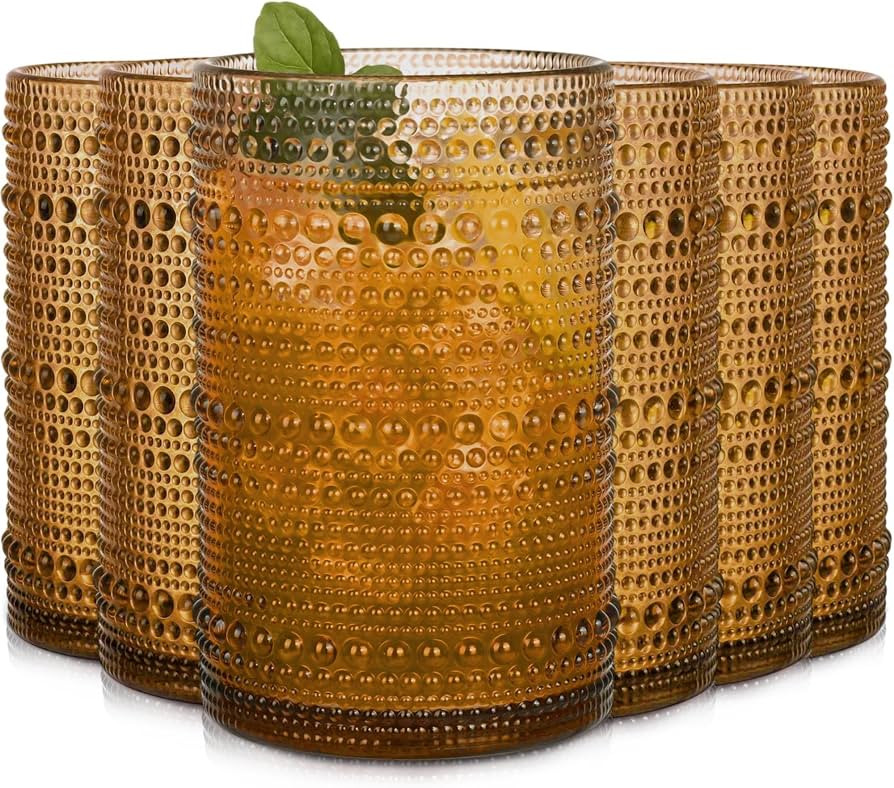 Amber Hobnail Drinking Glasses Set of 6,15 oz Vintage Highball Glasses,Drinkware Kitchen Glasses ... | Amazon (US)