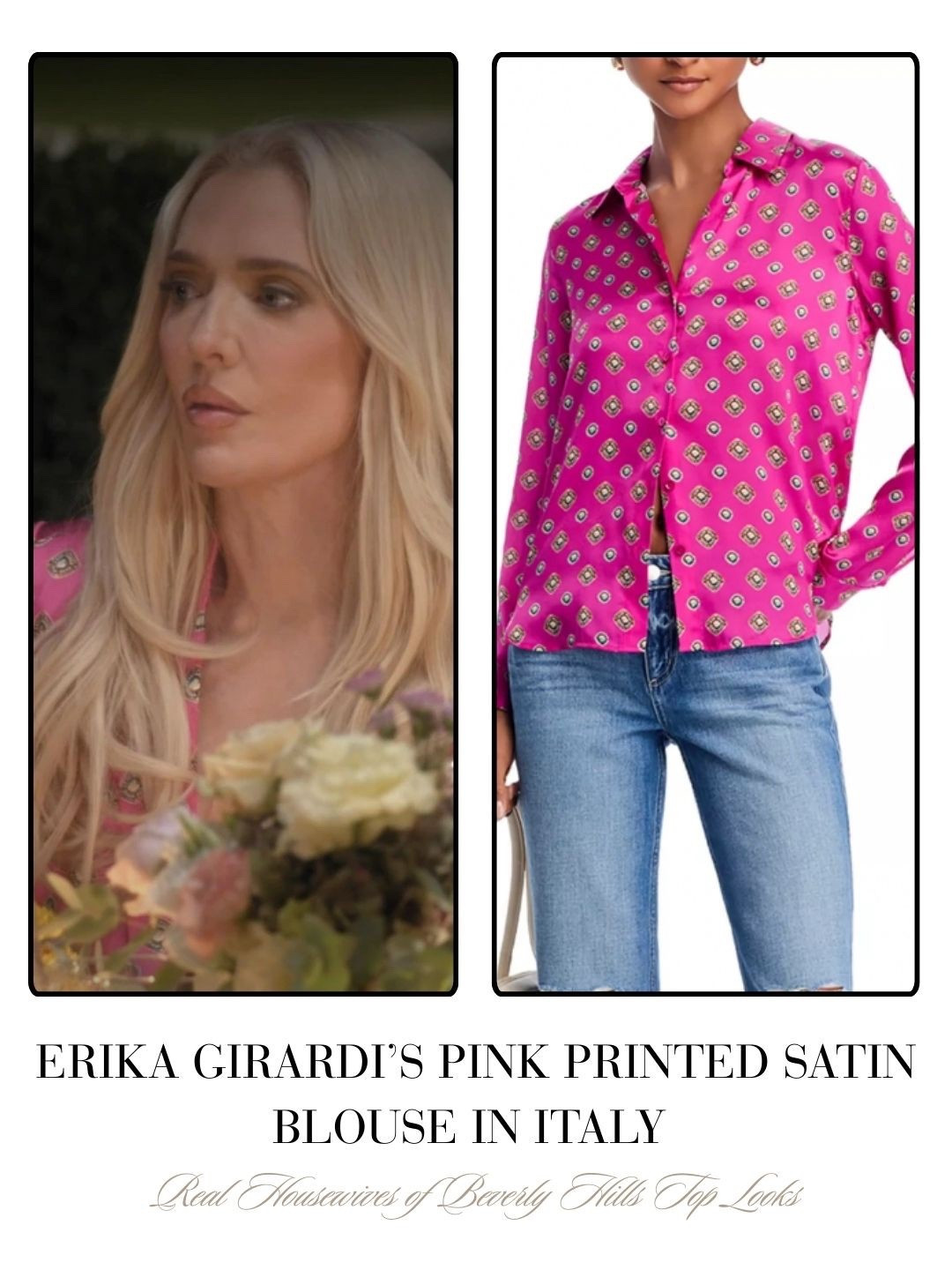 Erika Girardi’s Pink Printed Satin Blouse in Italy 