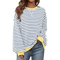 BTFBM Womens Oversized Striped Sweatshirt Crewneck Long Sleeve Pullover Top Casual Y2K Spring Clo... | Amazon (US)
