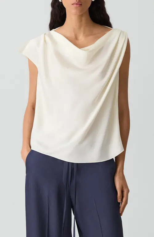 Theory Cowl Neck Single Short Sleeve Satin Top in Lemongrass at Nordstrom, Size Medium | Nordstrom