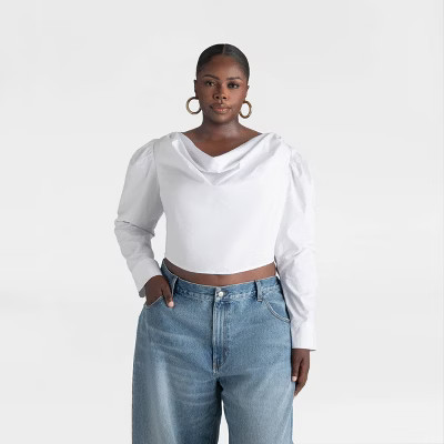 KBB by KAHLANA Women's Long Sleeve 'The Balloon Cropped Top' - White 3X | Target