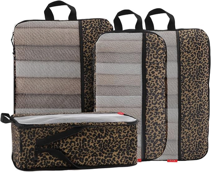 U+U 4 Set Compression Packing Cubes - Ultralight Travel Cubes (Leopard) | Space-Saving & Lightwei... | Amazon (US)