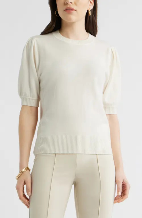 caslon(r) Puff Sleeve Wool & Cashmere Sweater in Ivory Snow at Nordstrom, Size X-Large | Nordstrom