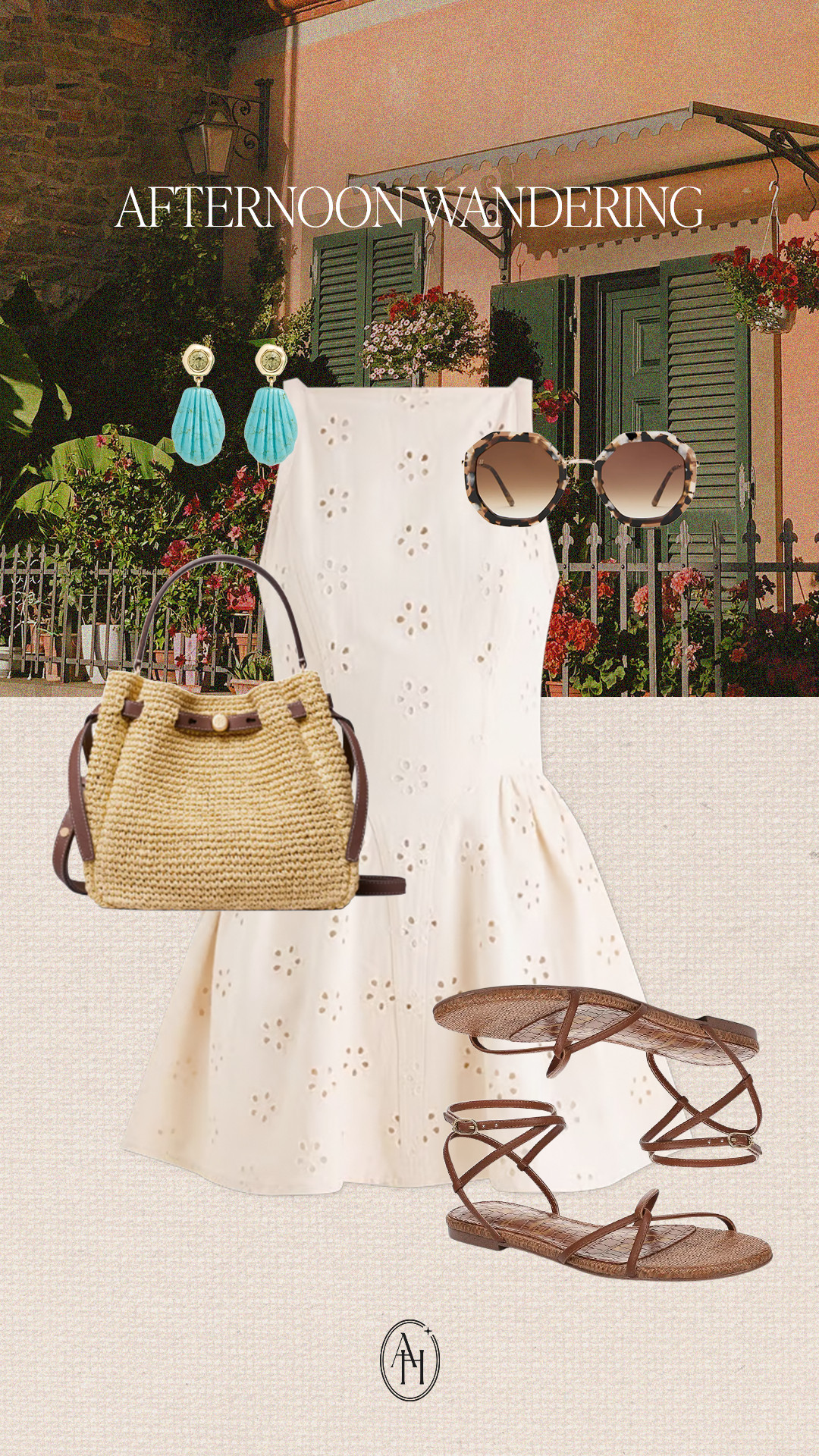 Cute dress, sandals and seashell earrings for a day of wandering.  

 #LTKSeasonal

#LTKtravel