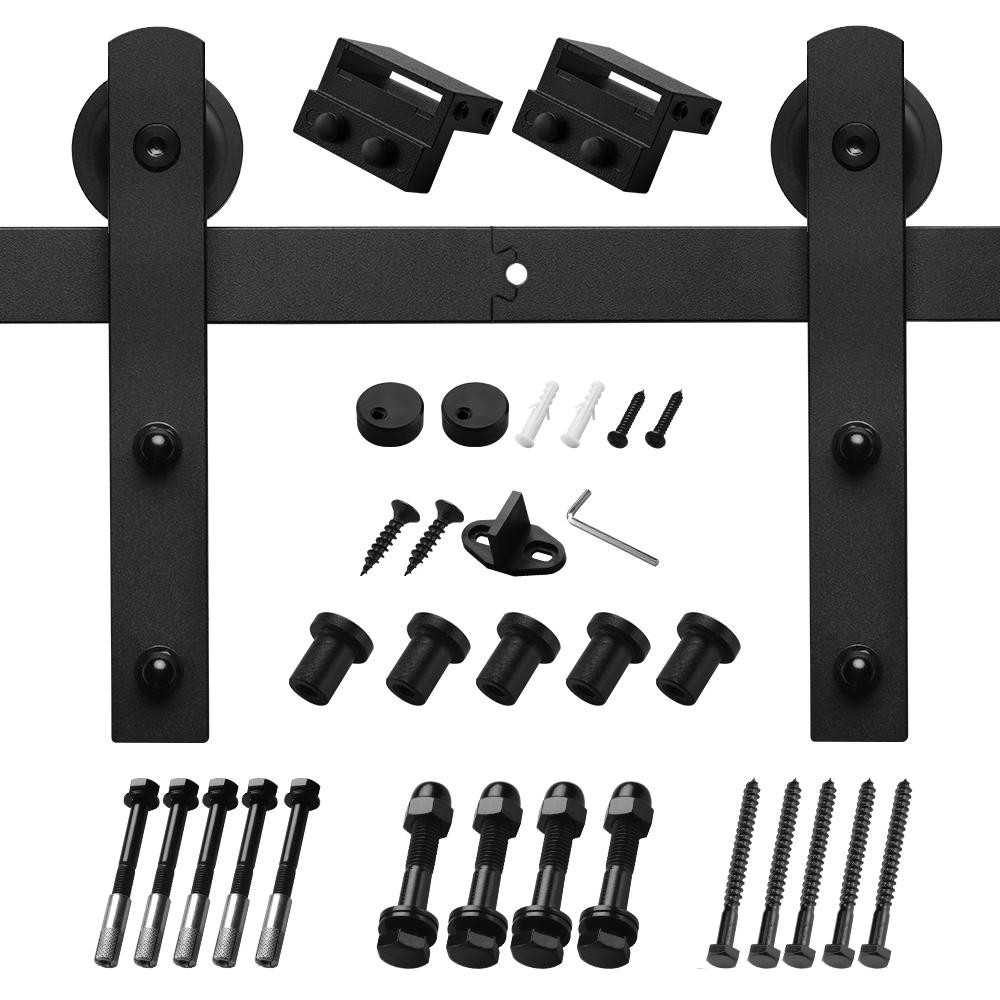 Boyel Living 8 ft./96 in. Black Sliding Barn Door Track and Hardware Kit with I-Shape Hanger For ... | The Home Depot