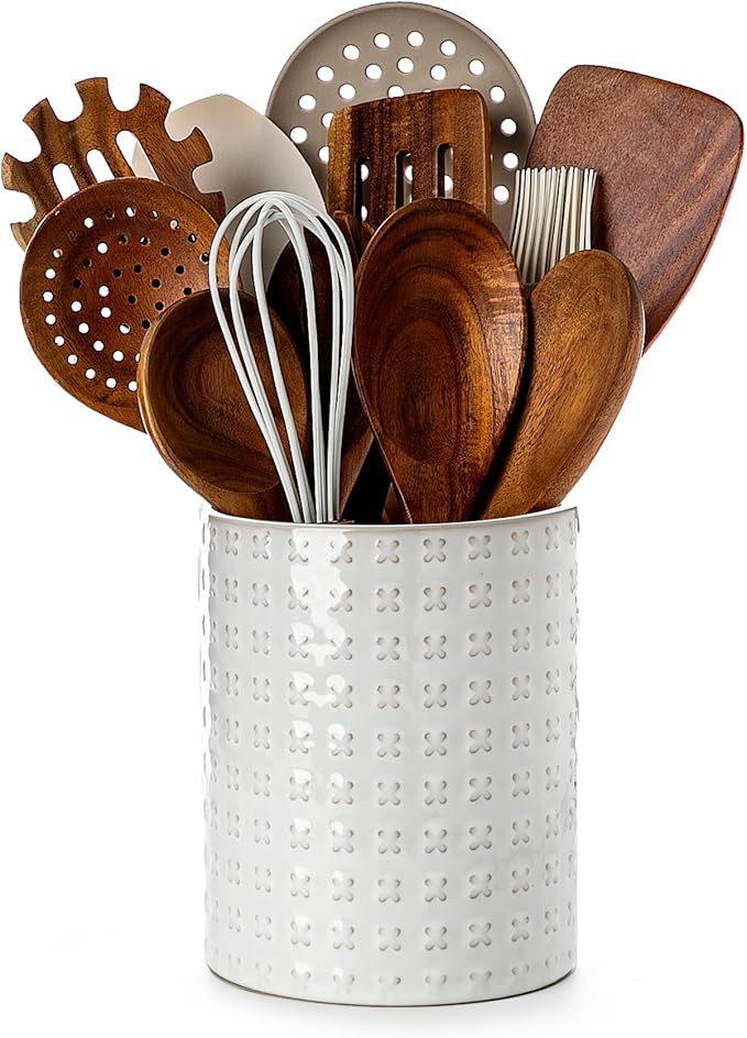 Nucookery 6.4'' Utensil Holder - Ceramic Utensil Holder for Kitchen Counter, Large Capacity Count... | Amazon (US)