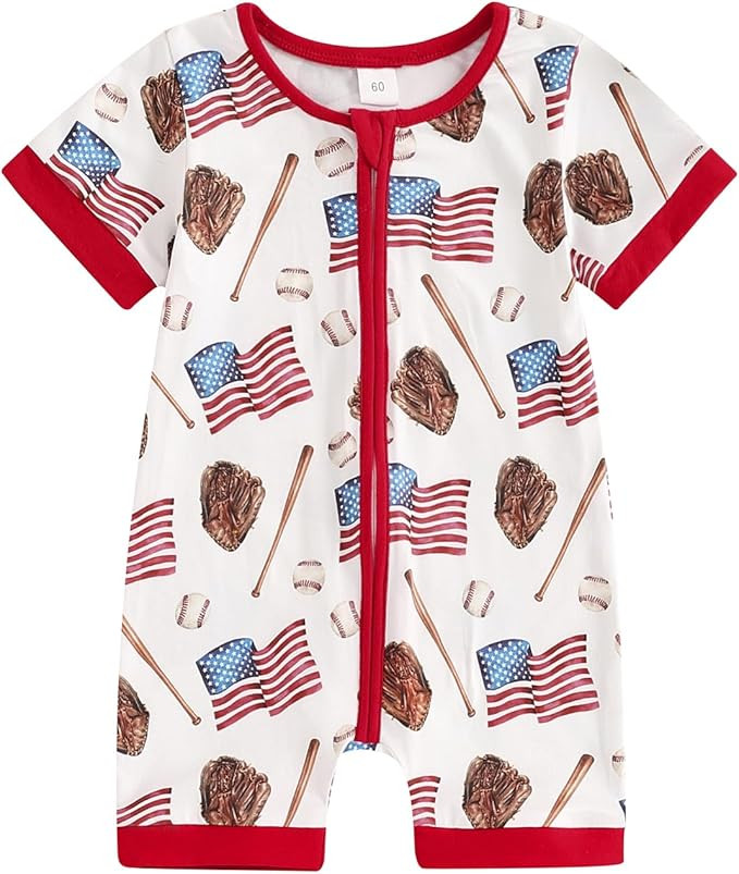 FIOMVA 4th of July Baby Boy Girl Outfits Toddler Baseball Outfit Newborn Romper Infant Jumpsuit A... | Amazon (US)