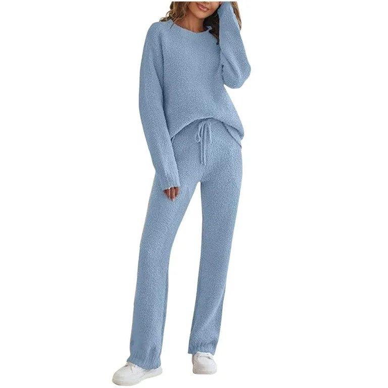 yievot Fuzzy Fleece Pajamas for Women Set Long Sleeve Top and Pants Sleepwear Sets Two Piece Loun... | Walmart (US)