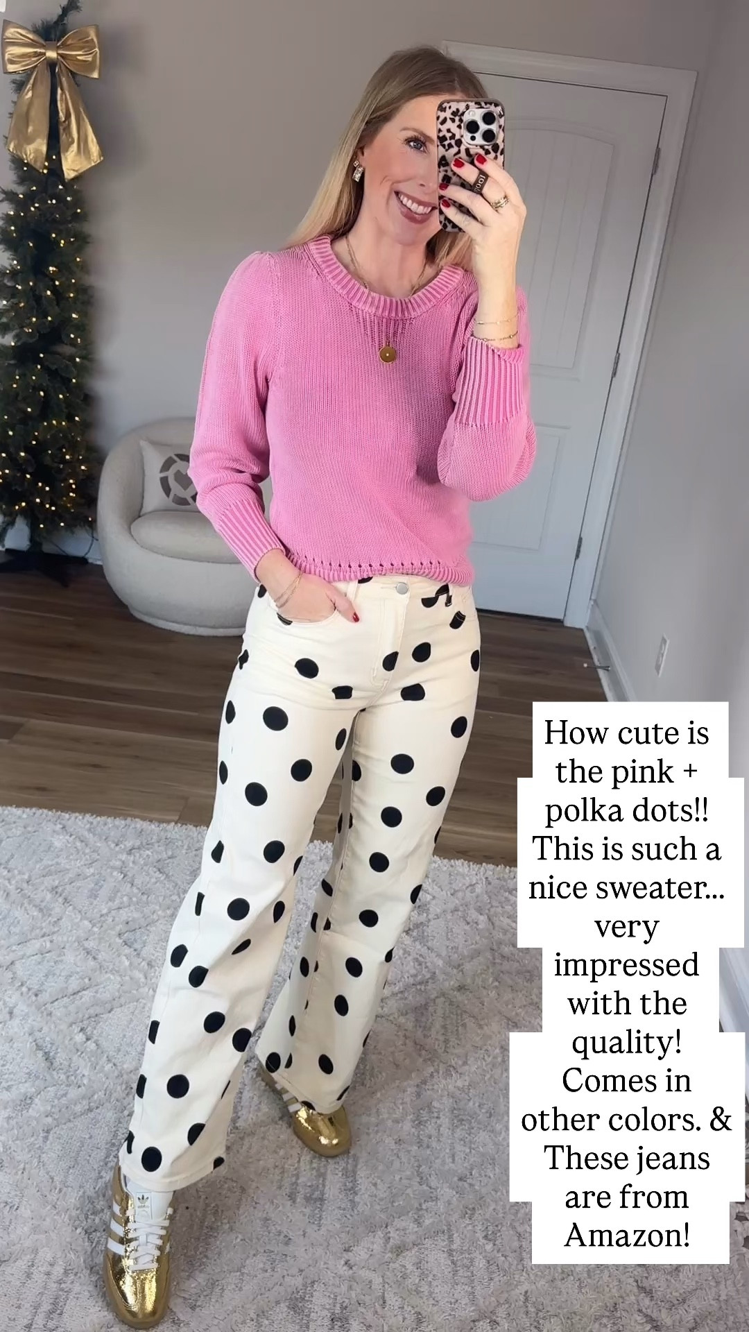 Walmart try on, pink sweater, Walmart fashion, Amazon fashion, polka dot jeans 

#LTKootd #LTKFindsUnder50