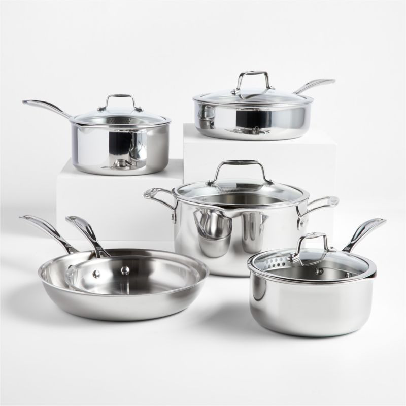 ZWILLING Clad Xtreme 10-Piece Polished Stainless Steel Cookware Set + Reviews | Crate & Barrel | Crate & Barrel