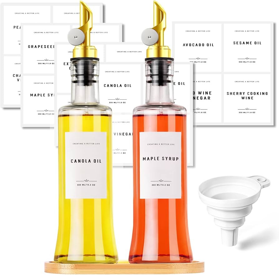 Olive Oil Dispenser Bottle with Bamboo Tray, GIXSEGIE Oil and Vinegar Dispenser Set w.Metal Pour ... | Amazon (US)