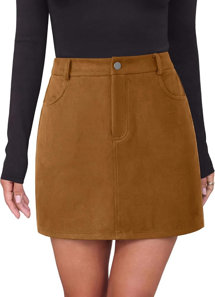 Women's Suede Mini Skirt 2026 Fall Winter Pencil Skirt with Pockets | Amazon (US)