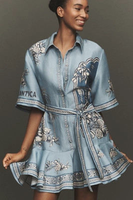 ALÉMAIS Villa Romantica Linen Blend Mini Shirt Dress | Anthropologie (US)