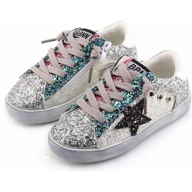Star Girl Glitter Sneakers, White | Maisonette