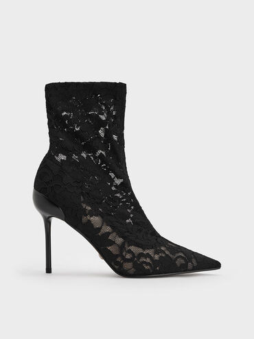 Black Textured Lace & Mesh Ankle Boots | CHARLES & KEITH | Charles & Keith CA