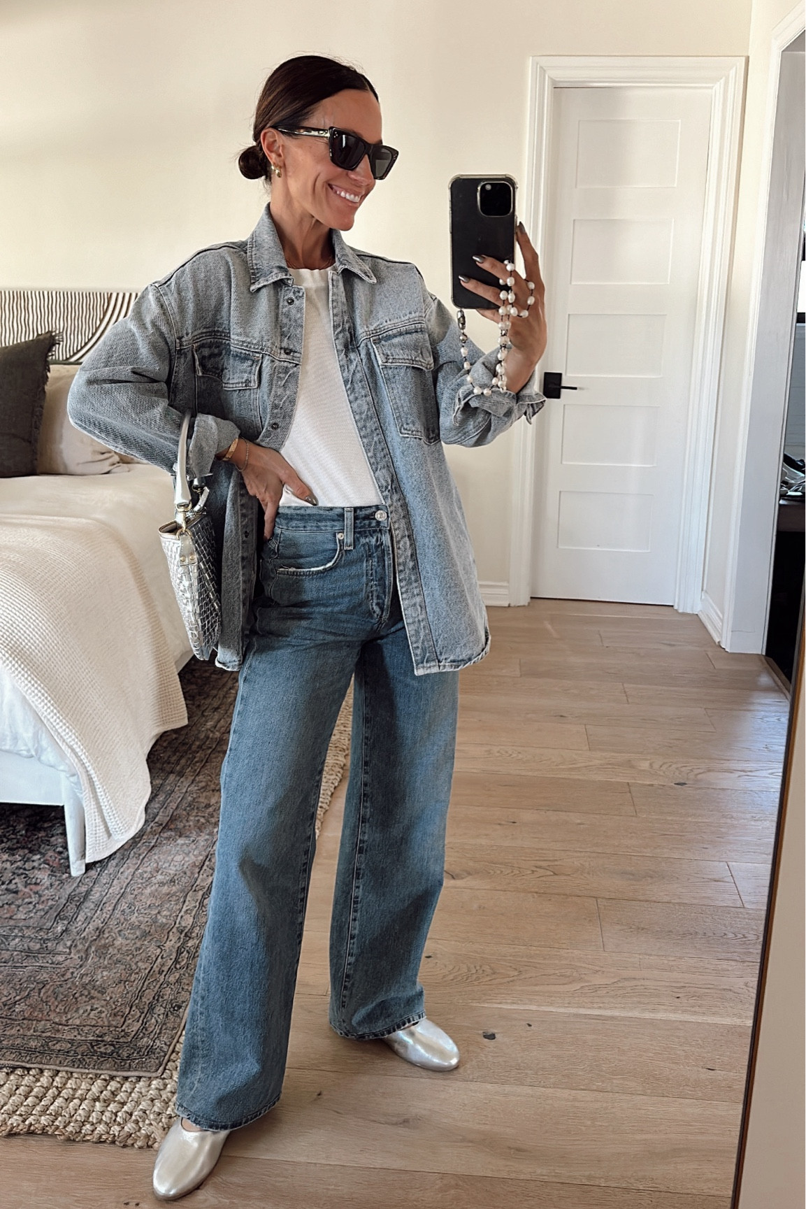 Denim on denim for fall with silver accents 
Outfit from October’s capsule 
Flats are 10% off with code ITSYBITSYINDULGENCES10
Jacket oversized fit (Xs) 

#LTKOver40