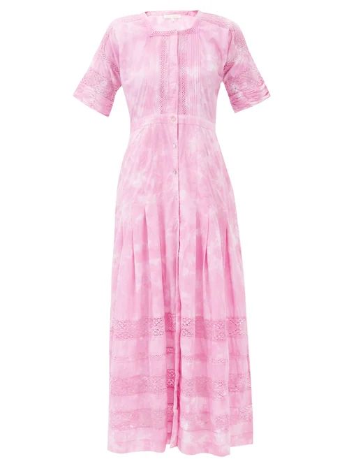 Loveshackfancy - Edie Tie-dyed Lace-trimmed Cotton Midi Dress - Womens - Magenta | Matches (US)