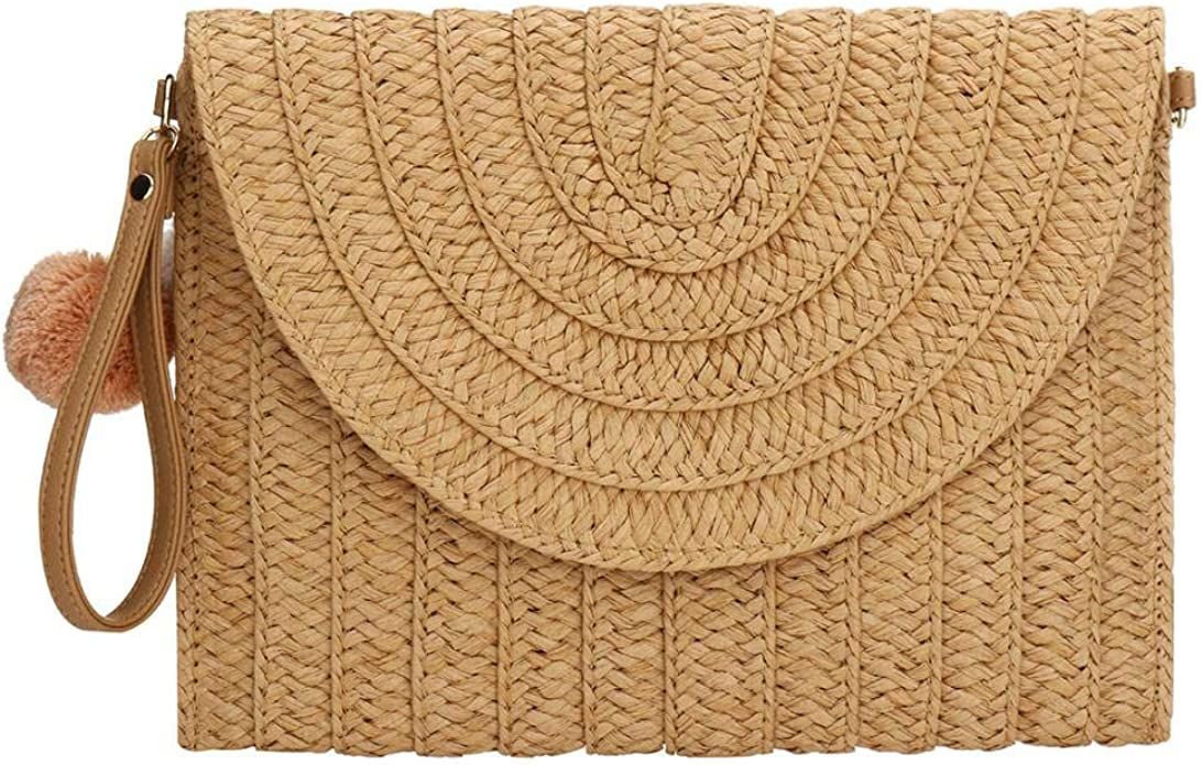 Womens Straw Clutch Summer Evening Handbag Beach Purse Woven Straw Bag Envelope Clutch | Amazon (US)