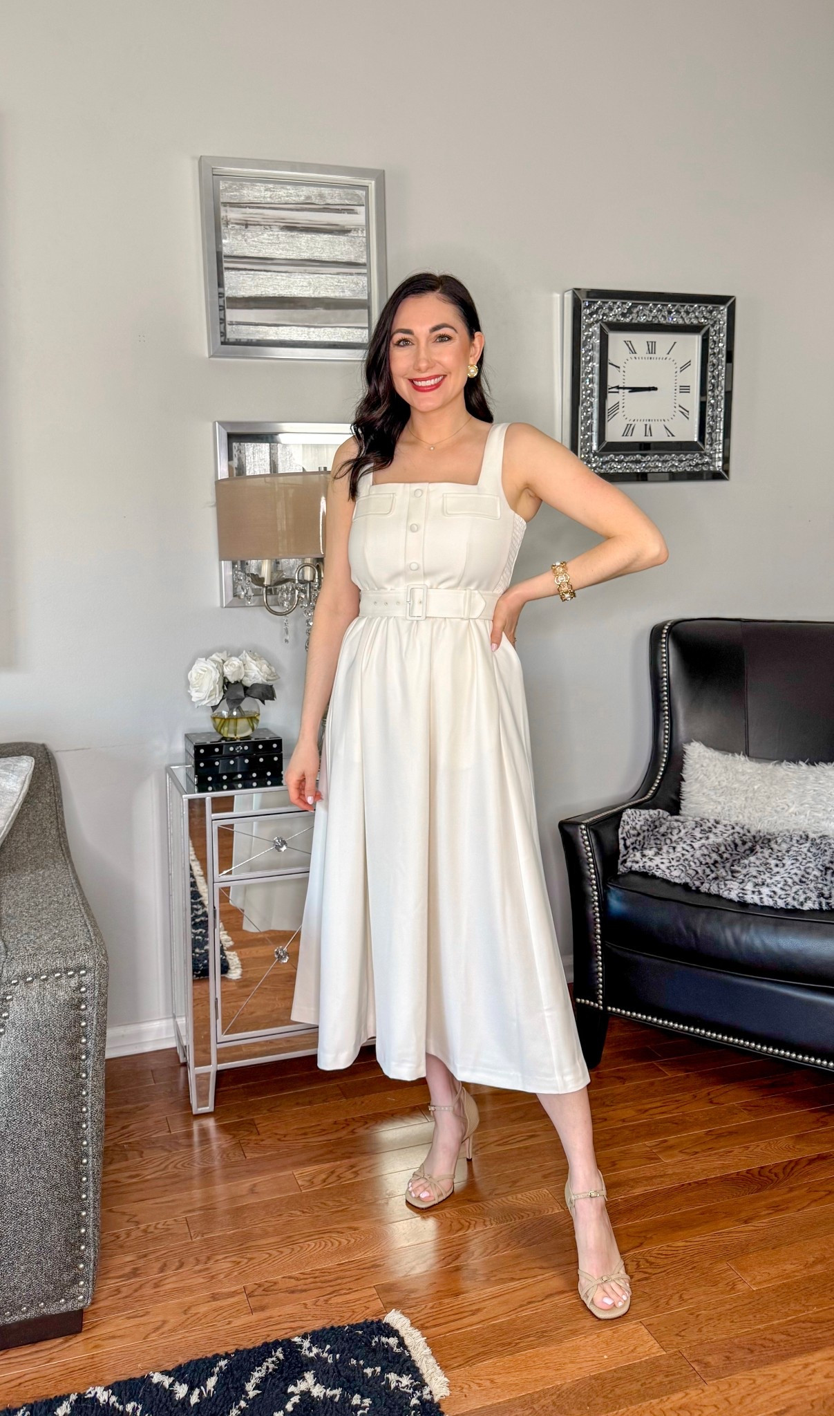 The perfect white dress for your bridal shower, rehearsal dinner, or honeymoon on major sale 🤍

Wearing size small, slightly big at bust & waist 
Tan heeled sandals size 7, TTS 

Classic dress 
Kate Middleton style 
Summer dress 



#LTKSaleAlert #LTKWedding #LTKSeasonal